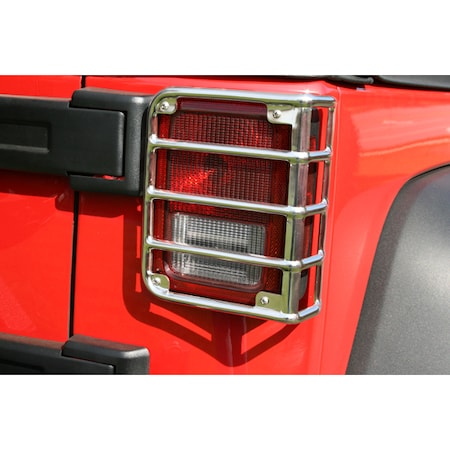 TAIL LIGHT EURO GUARDS POLISHED STAINLESS STEEL 07-16 JK WRANGLER PAIR
